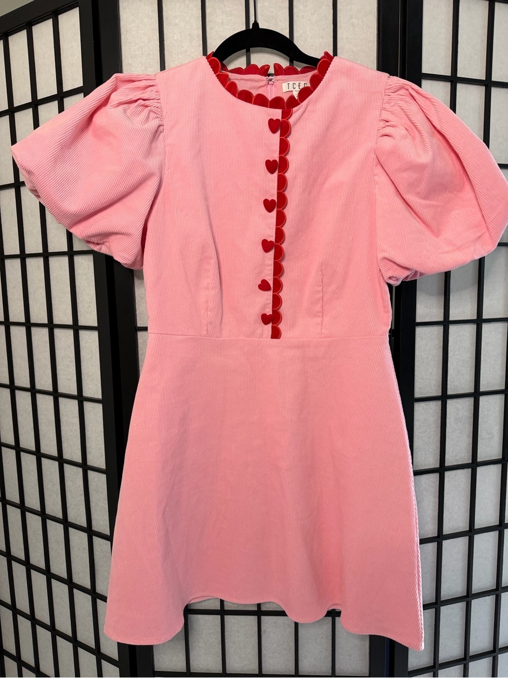 Love Bug Corduroy Dress by TCEC Puff Sleeve Mini with Red Trim Medium - Picture 2 of 10